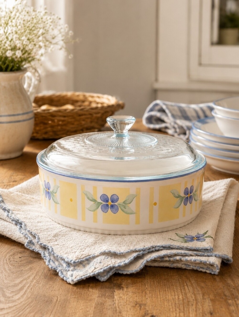 Pfaltzgraff Summer Breeze 1.5 Qt Covered Casserole Dish w/ Original Glass Lid